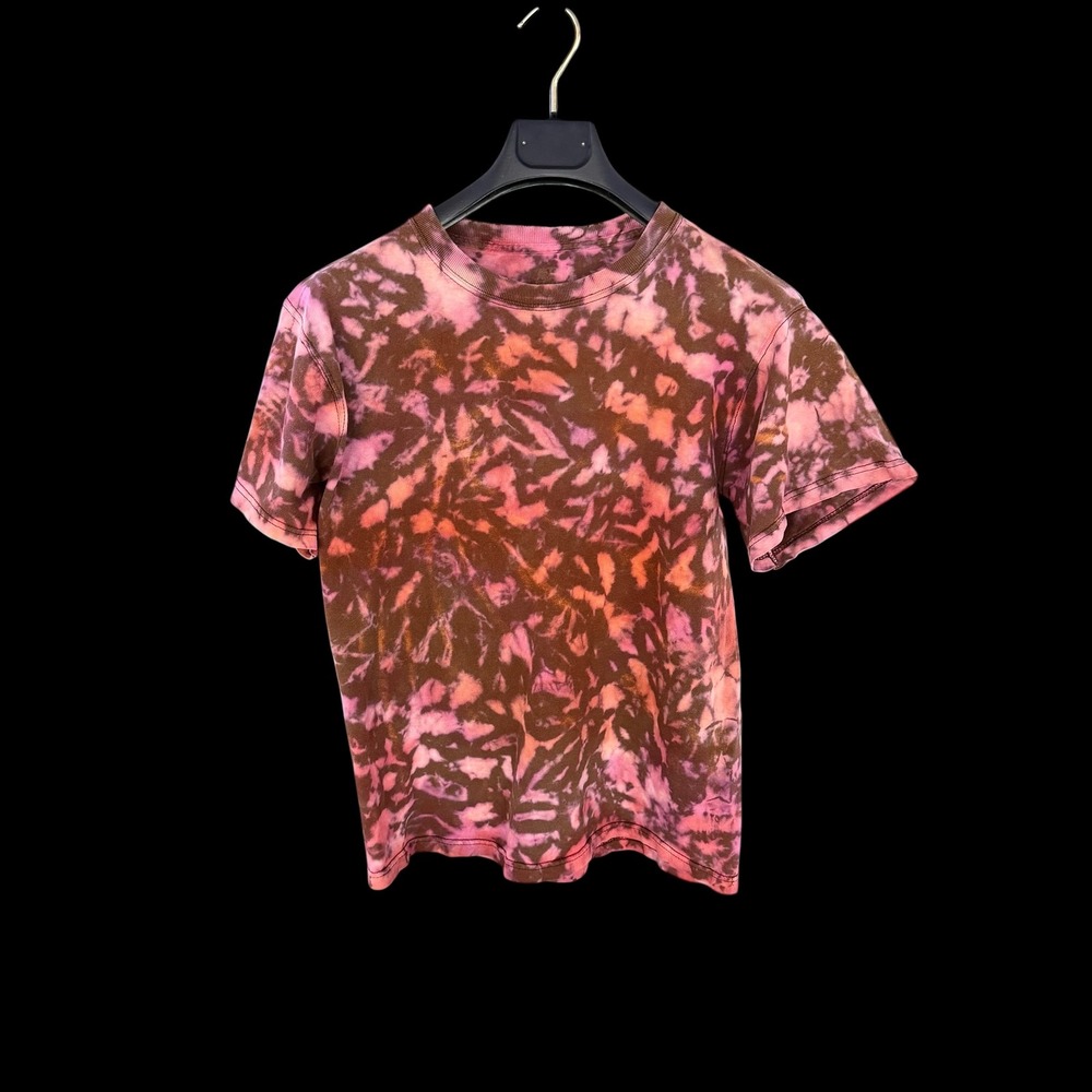 Vintage Cheetah Y2K Pink Brown Tie Dye Crew Neck Short Sleeve T-Shirt‎ Small